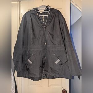 Details Black Hooded Zip-Up Parka Raincoat